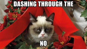 meme of a grumpy cat without Christmas spirit