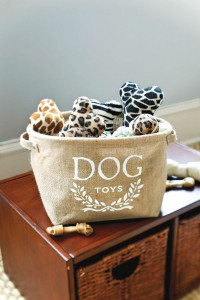 dog toys in a basket