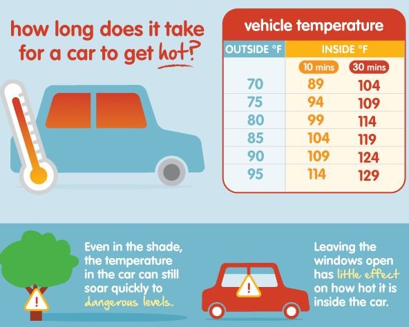 illustration about how quickly a car can heat up in various temperatures