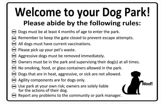 Standard Dog Park Rules Sign